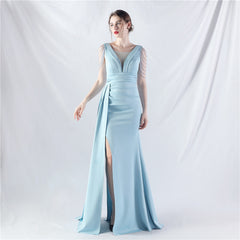 Elegant Satin Folding Beaded Evening Dress