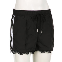 Street Lace Stitching Striped Loose Casual Shorts