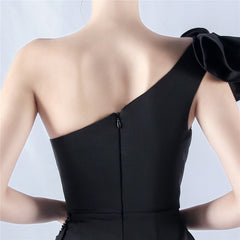 Elegant Leaf One Shoulder Craft Beaded Rhinestone Evening Dress