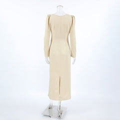 Elegant Asymmetric Collar Puff Sleeve Dress