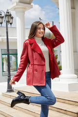 Women Faux Shearling Collared With Velvet Leather Jacket