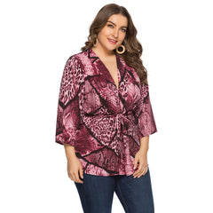 Plus Size Loose Snake Pattern Lace Up Top