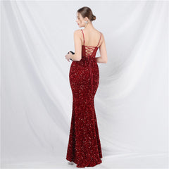 Elegant Boning Corset Mesh Sequin Evening Dress