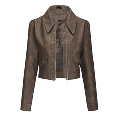 Women Long Sleeved Casual Thin Leather Jacket