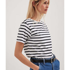 Short Sleeve Loose Cotton Crew Neck Striped T shirt