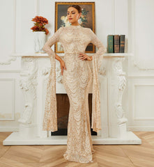 High End Sexy Sequined Long Sleeve Evening Dress