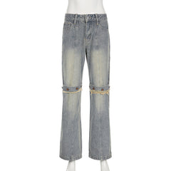 Women Washed Worn Straight Jeans