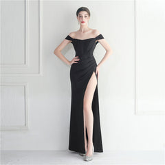 Off the Shoulder Collar Split Evening Dress