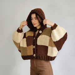 Women Hooded Round Neck Cardigan