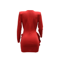 Women Sexy V Neck Sheath Long Sleeve Short Evening Dress