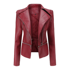 Women Detachable Hem Casual Faux Leather Jacket