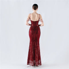 Elegant Boning Corset Floral Sequin Beaded Strap Evening Dress