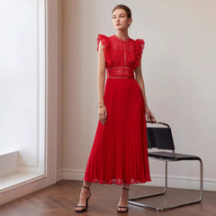 Women Pleated Flutter Sleeve Cocktail Formal Dress