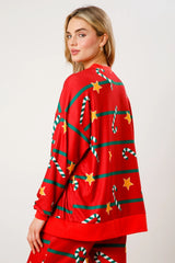 Christmas Printed Button Long Sleeve Two Piece Set