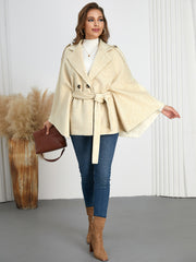 Collared Thin Strap Slim Fit Cloak Robe Woolen Coat