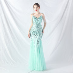 Elegant Sequin Mesh Beaded Evening Dress