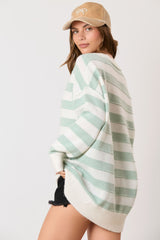 Loose Casual Knitted Long Sleeve Striped Sweater