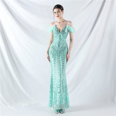 Elegant Floral Sequin High End Evening Dress