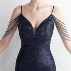 REVCHIC LUXE Elegant V-Neck Sequin Split Maxi Gown