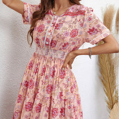 Women Pink Printed Floral Vacation Dress