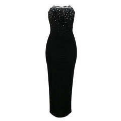 Women Sexy off Shoulder Beaded Split Party Dress