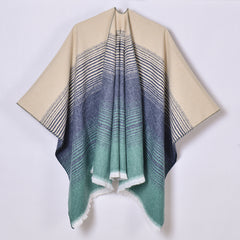 Women Cashmere Shawl Simple Gradient Lines Split Cloak