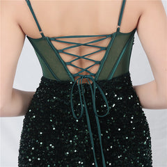 Elegant Boning Corset Mesh Sequin Evening Dress