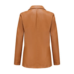 Long Sleeved Single Button Casual Leather Coat