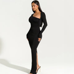 Sexy Slim Long Sleeves Back Slit Formal Dress