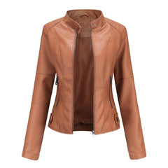 Women Motorcycle Thin Leather Jacket