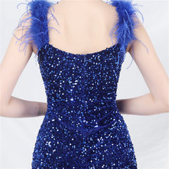 Elegant Feather Velvet Bottom Sequin Short Evening Dress