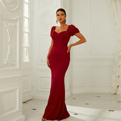 Elegant Short Sleeve V-neck Formal Dress