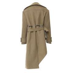 Spring Woolen Asymmetric Cut Detachable Trench Coat