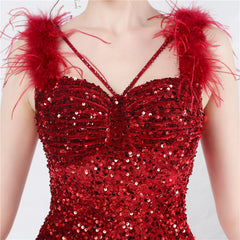 Elegant Feather Velvet Bottom Sequin Short Evening Dress