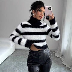 Women Color Block Turtleneck Striped Sweater