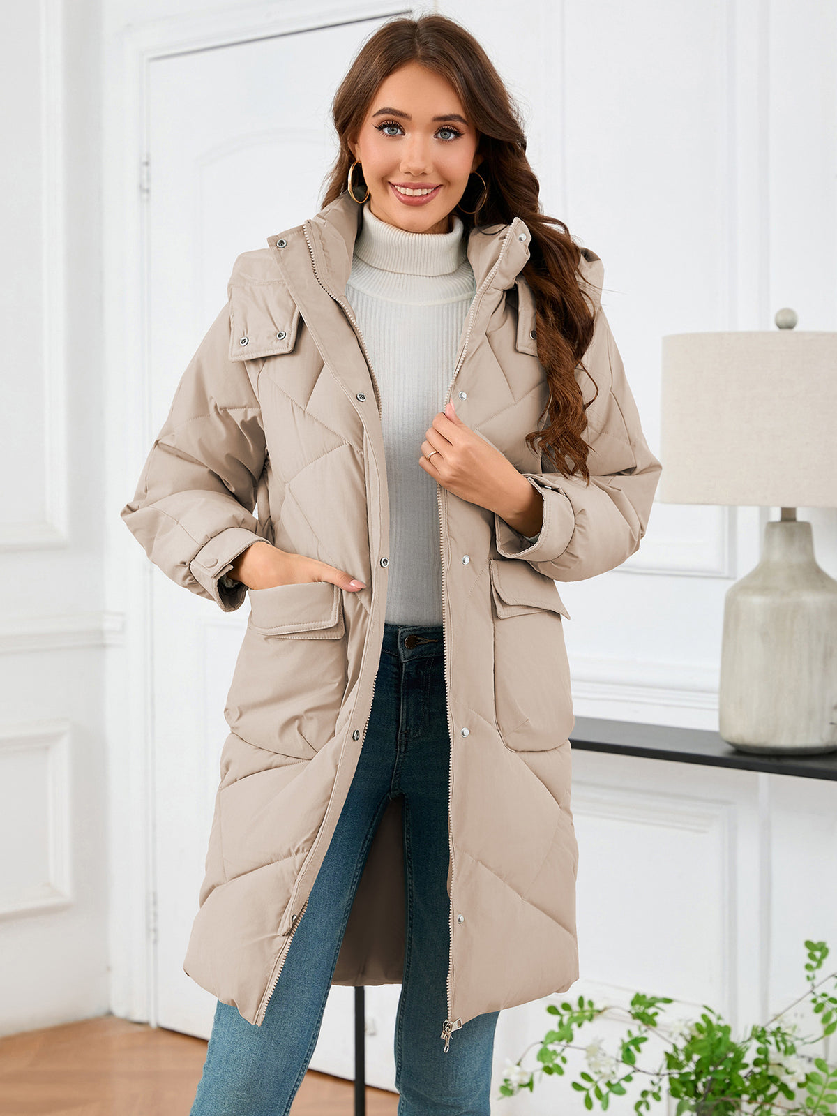 Women Mid Length Cotton Padded Coat