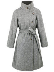 Women Woolen Loose Belt Overcoat