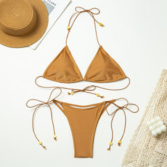 Solid Color Nylon Bikini Set