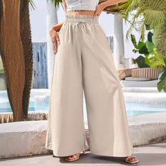 Summer High Waist Loose Cotton Linen Wide Leg Pants