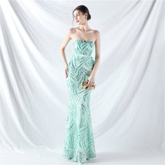 Elegant V-Neck Tube Top Sequin Evening Dress