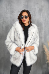 Solid Color Loose Hooded Short Fur Collar Coat