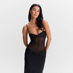 Women Detachable Shoulder Strap Twist Mesh Party Dress