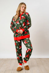 Christmas Printed Button Long Sleeve Two Piece Set