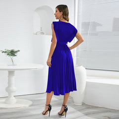 Summer Ruffle Sleeve Pleated Solid Color Dress