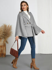 Collared Thin Strap Slim Fit Cloak Robe Woolen Coat