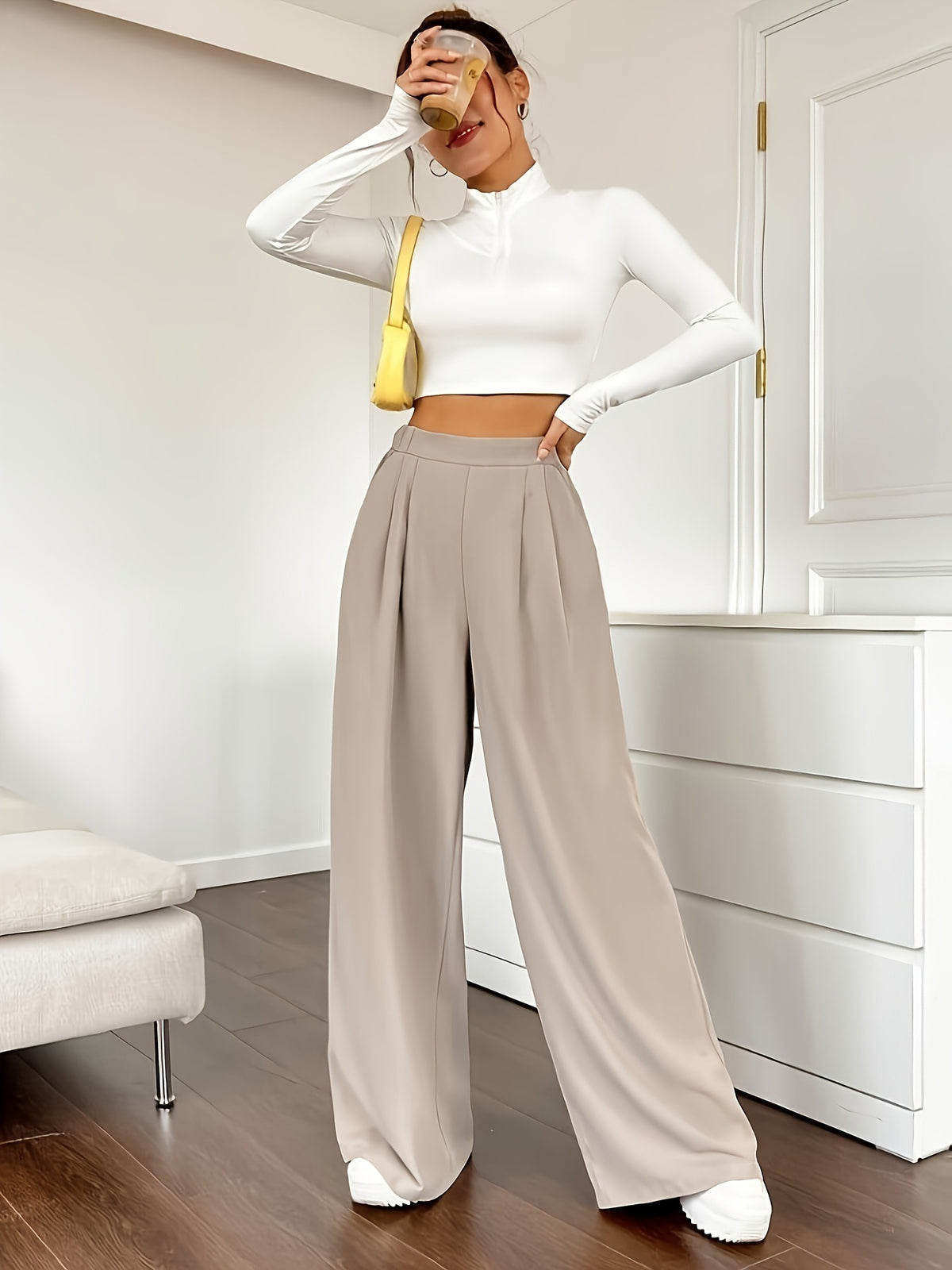 Elegant High Waist Wide Leg Casual Pants