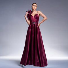 Elegant One Shoulder 3D Decoration Sequin Evening Dress