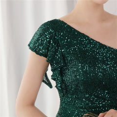 Elegant One Shoulder Sequin Evening Dress