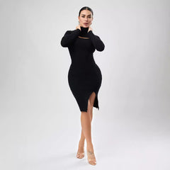 Women Half Turtleneck Long Sleeve Cutout Sweater Dress