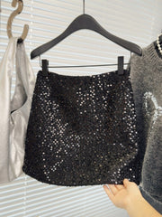 Black Shiny Crystal Sequin Short Skirt